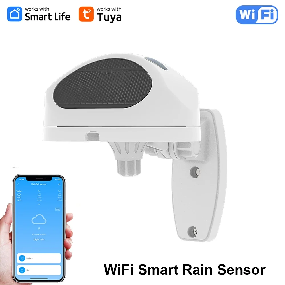 Haozee Tuya WiFi Smart Rainfall Sensor Outdoor IP66 Waterproof Rain Detector Wireless Real-Time Rain Detection Remote Monitor