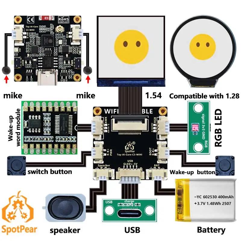 ESP32 C3 Voice Robot Mini Development Board AI DeepSeek Toy Doll Core 1.28 inch 1.54inch LCD For Xiao Zhi