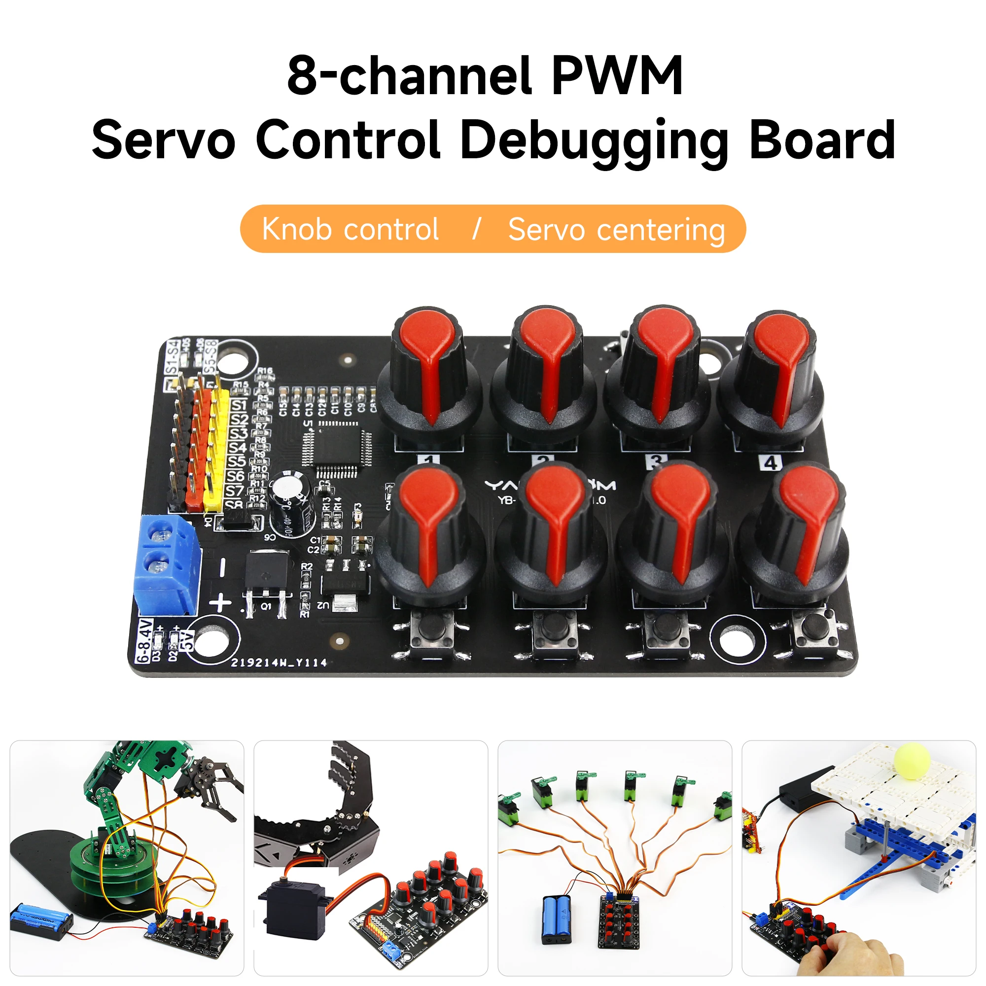8 Channel Servo Controller Module Debugging Board Tester With Rotary Knob OverCurrent Protection For Steering Gear Robotic Arm