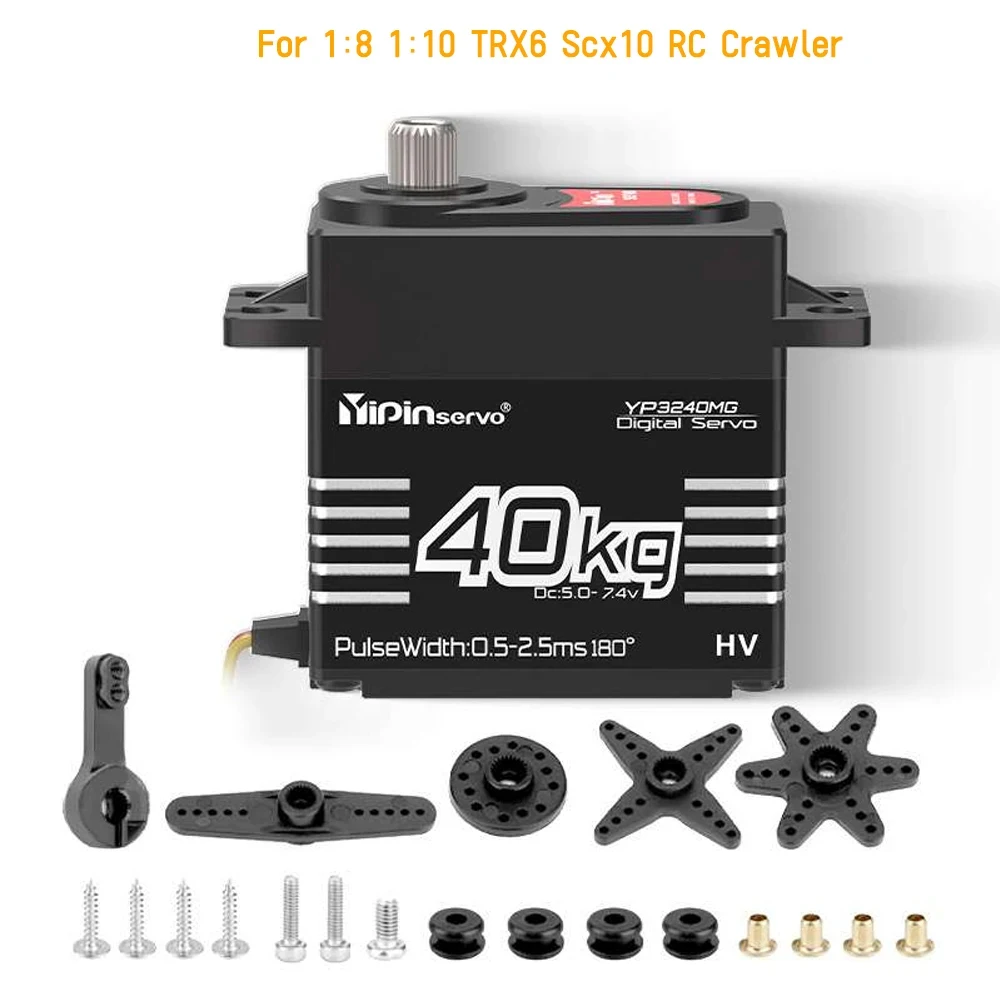 40KG Digital Servo High Torque Metal Gear IP67 Waterproof 180/270 Degree for 1:8 1:10 TRX6 Scx10 RC Crawler Car Robot YP3240MG