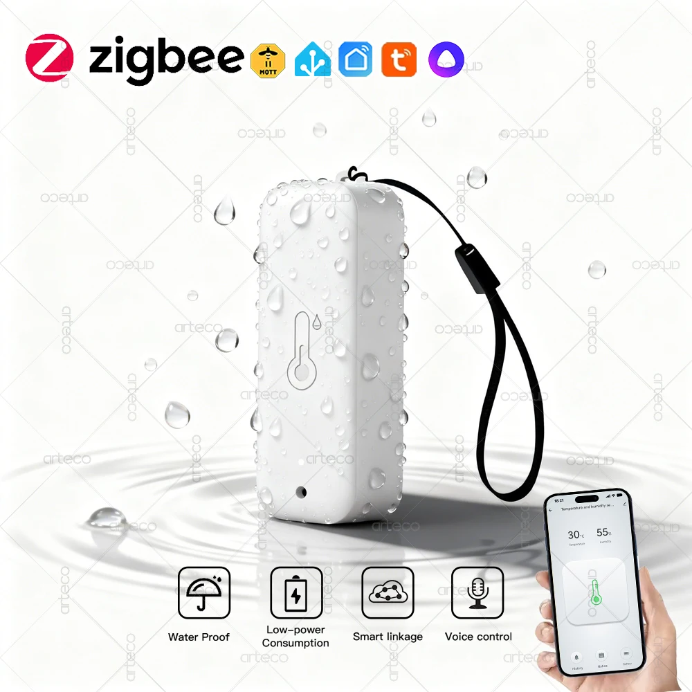 Zigbee 3.0 Temperature Humidity Sensor Thermometer Smart Life Works with Google Assistant Yandex Alice Z2M ,IP65 Waterproof+Rope