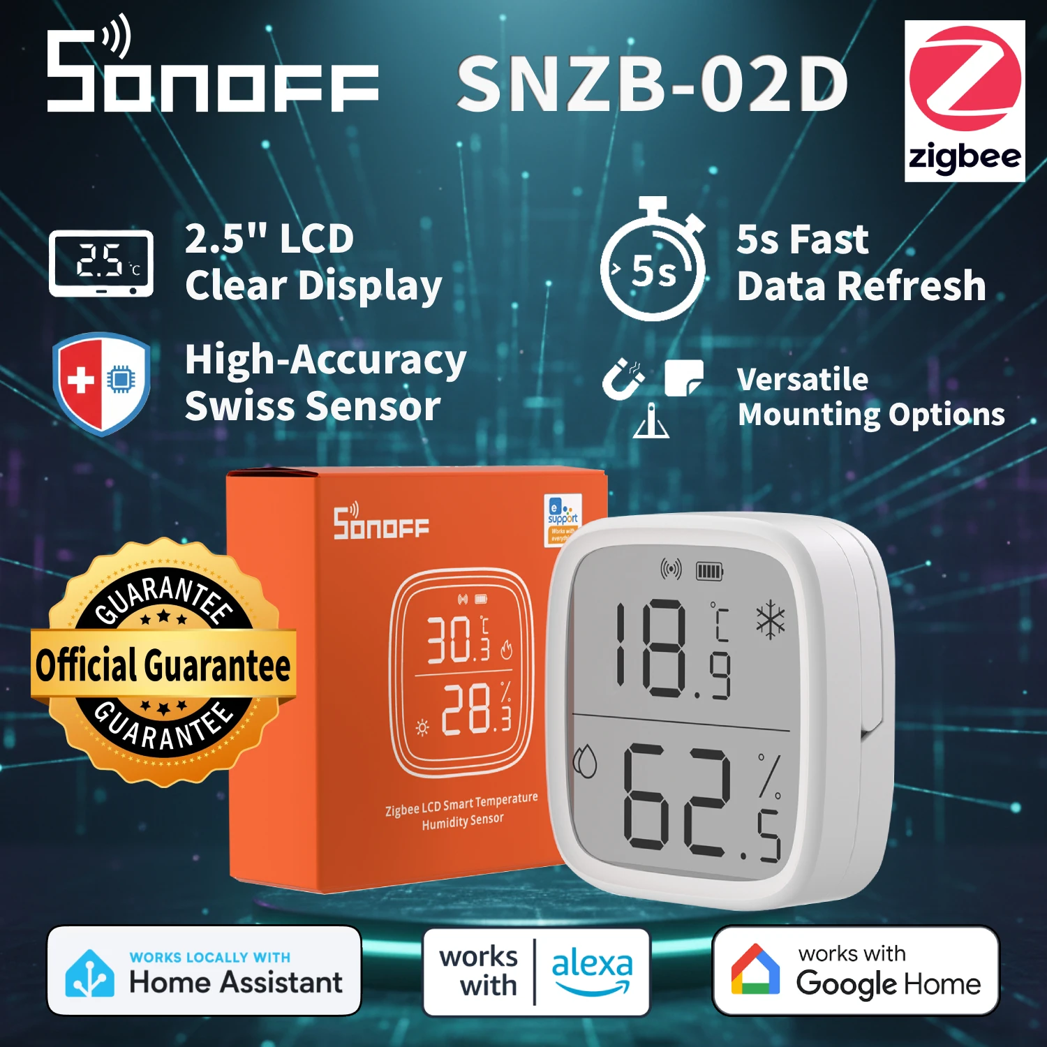 Sonoff SNZB-02D Zigbee Sensor Smart Temperature Humidity Large LCD Remote Real-time Monitoring Ewelink APP Via Alexa Google Home