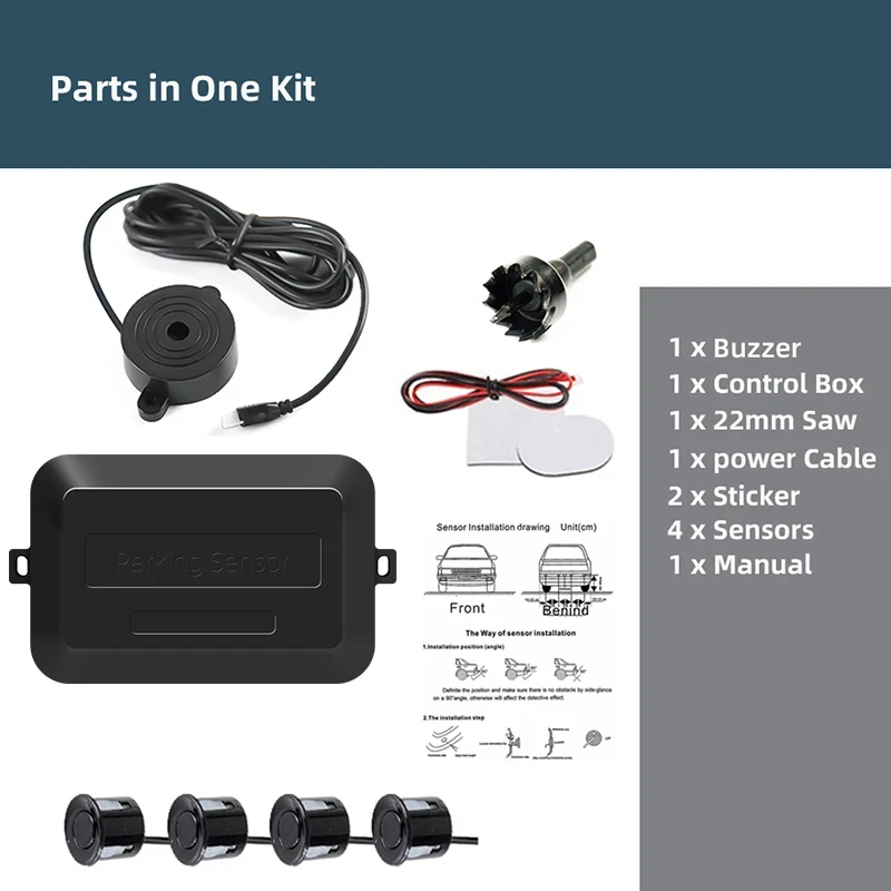 1 Set 4 Sensors Buzzer 22mm Car Parking Sensor Kit Reverse Backup Radar Sound Alert Indicator Probe System 12V Free Shipping