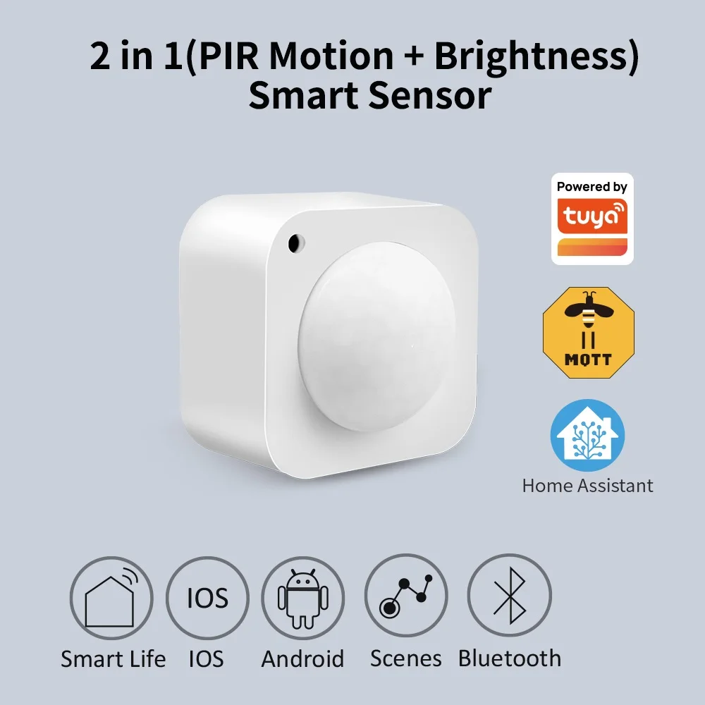 tuya ZigBee 2in1 PIR Motion Brightness Smart Sensor Human Movement Detector Built-in Light Sensor Works with Home Assistant