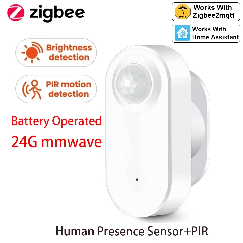 Zigbee Human Presence+ PIR Motion Detection Sensor Luminance Detector Battery operated Support Zigbee2mqtt Home Assistant