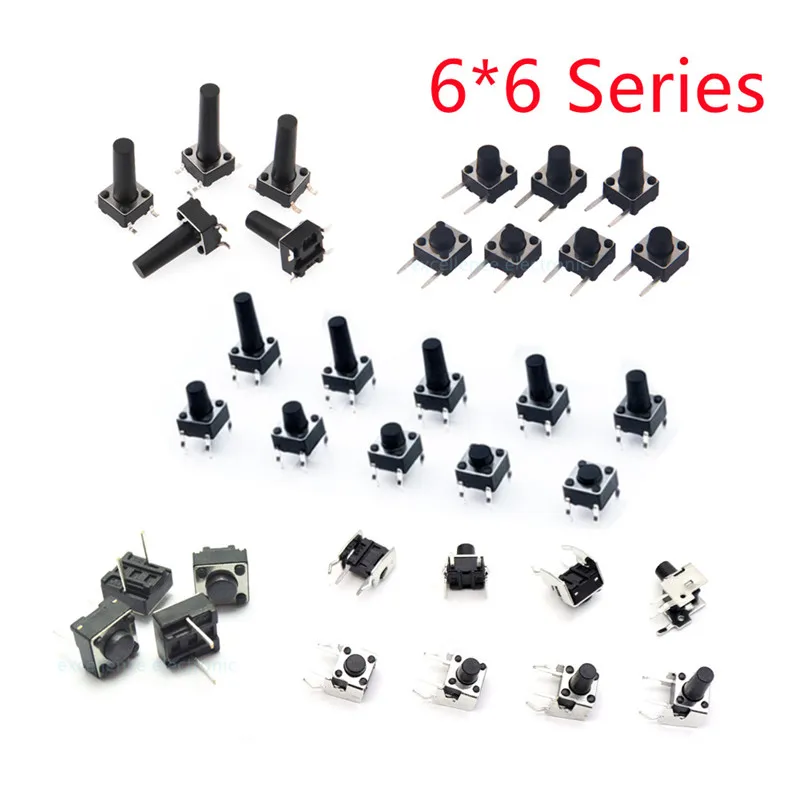 20PCS 6X6 Series Tact Switch 6*6*4.3/5/6/7/8/9/10mm Pins 2/4 Feet Horizontal Bracket Push Button Switch DIP PCB Micro/key Switch