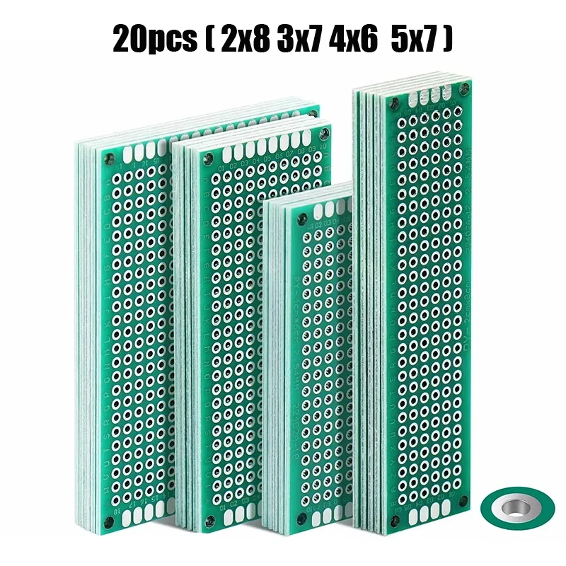 20Pcs PCB Prototype Board ,Green Circuit Board with 4 Sizes Compatible, Double Sided PCB Prototype Board for DIY Electronics