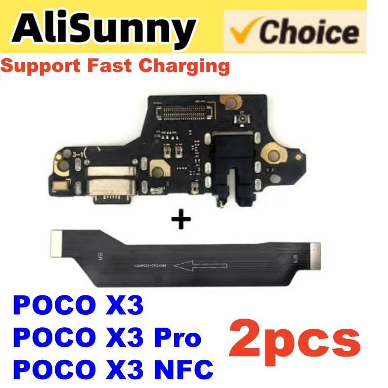 2pcs USB Charging Port Board Flex Cable for XiaoMi Poco X3 Pro NFC Extend Motherboard Ribbon