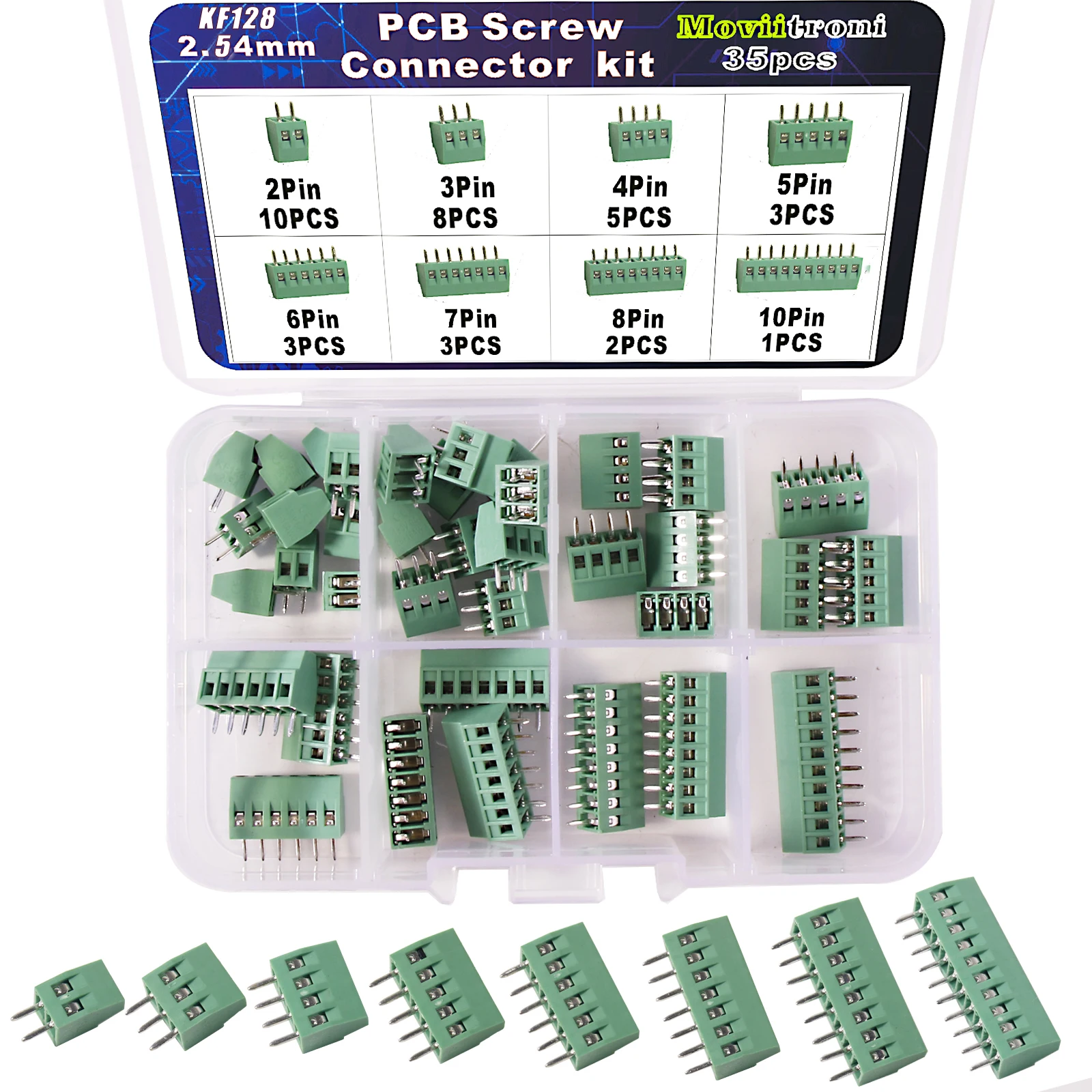 KF128 2.54mm PCB Screw Terminal Block Connector Kit For Wires 2P 3P 4P 5P 6P 7P 8P 9P 10P 12P 14P 16P