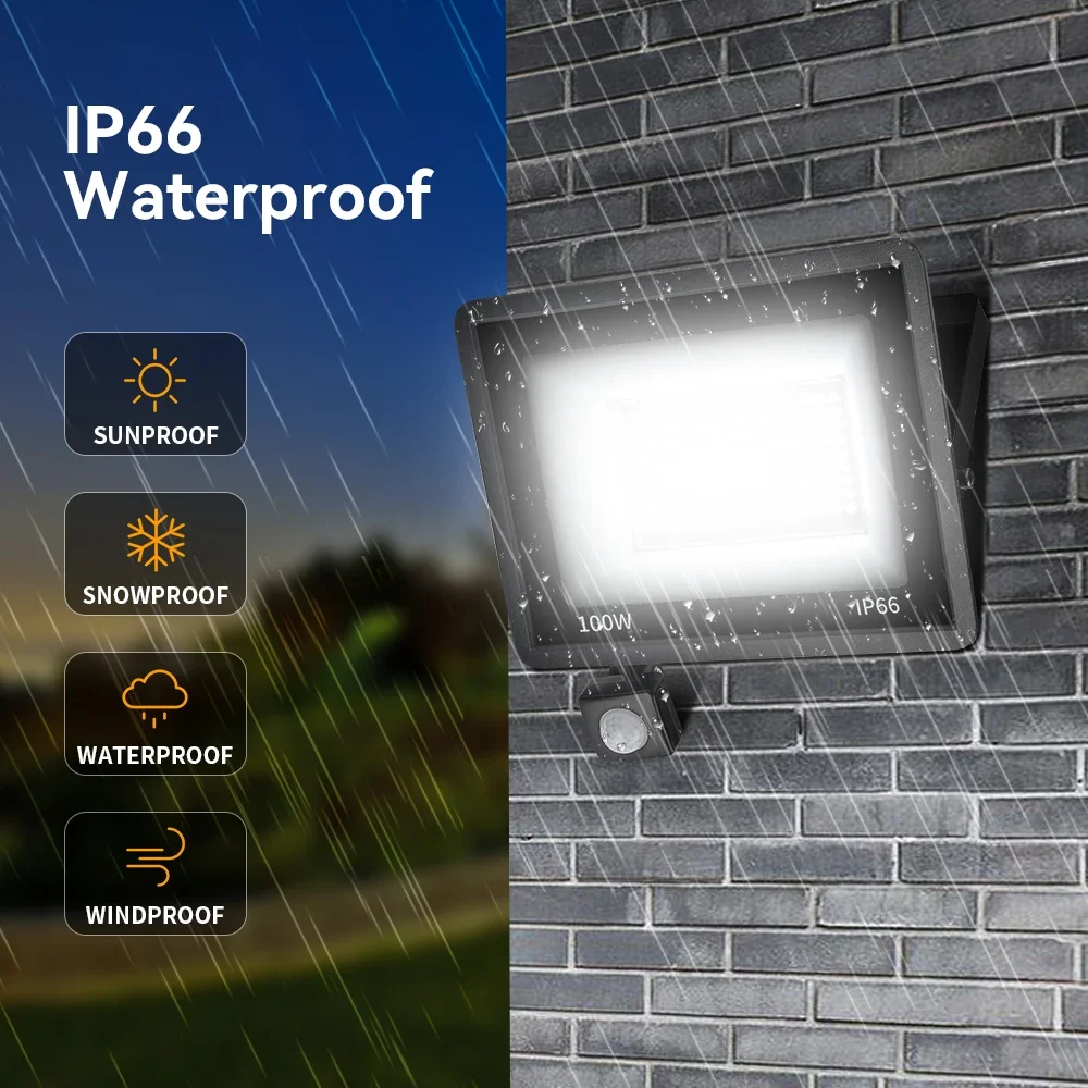 PIR Motion Sensor LED Floodlight AC220V Outdoor IP66 Waterproof Reflector LED Spotlight 10W 20W 30W 50W 100W 150W 200W Wall Lamp