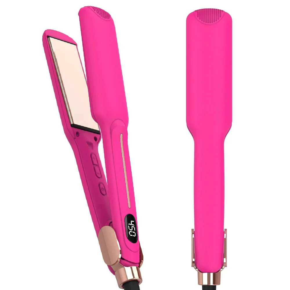 Hair Straightener Infrared 450℉ Titanium Wide Flat Iron,30s Fast Heating,Pink Hair Straightener and Curler 2 in 1