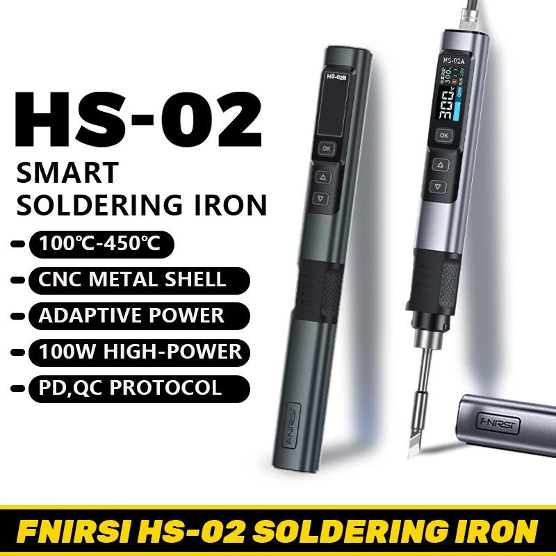 Fnirsi HS-02 Soldering Iron Smart Sleep IPS Color Display Screen 100-450℃ Soldering Rework Station PD100W Portable Repair Tool