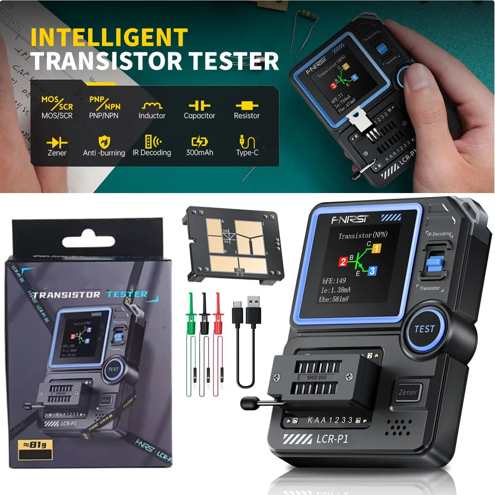 Fnirsi LCR-P1 Transistor Tester,Transistor Capacitor Tester,SMD Electronic Component Tester,Diode Triode Zener Diode Resistance