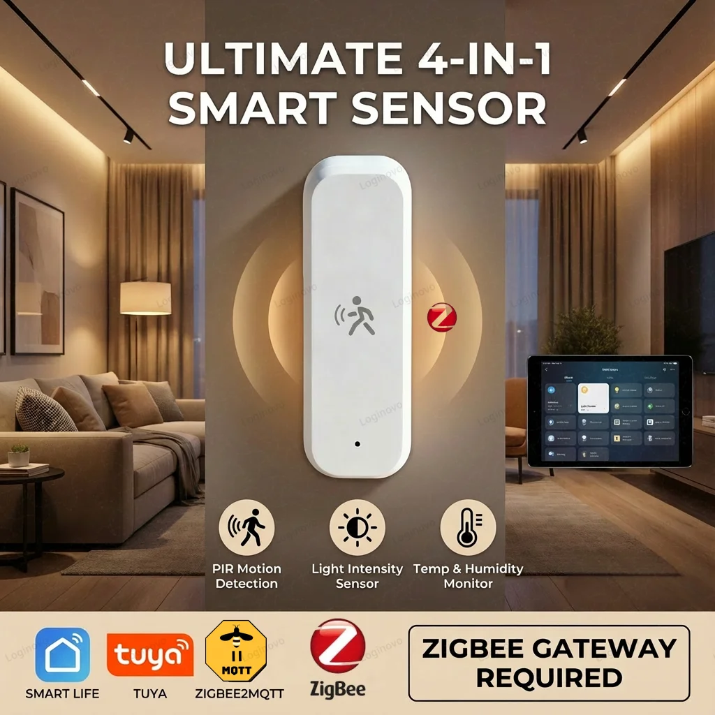 Zigbee Motion Sensor PIR Human Temperature Humidity Brightness Detector For Tuya Smart Life Z2M Home Automation Security Sensor