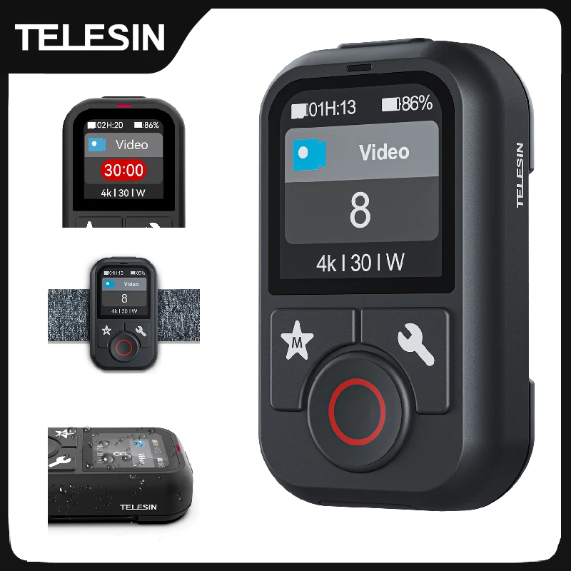 Telesin Waterproof Bluetooth Remote Control For GoPro Hero 13 12 11 10 9 8 Max With Wrist Strap For Action Camera Accessories