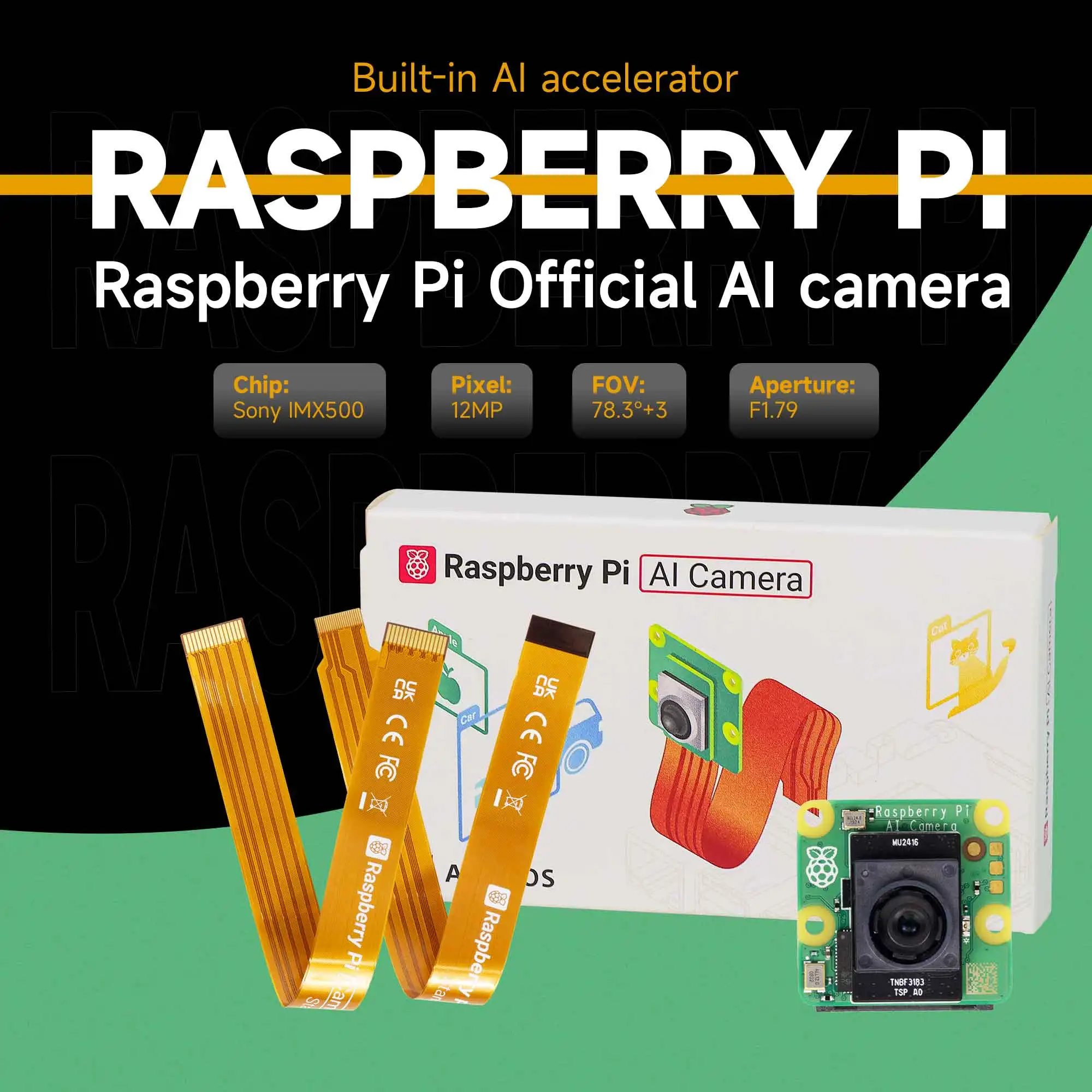 Official Original Raspberry Pi AI Camera 12MP IMX500 Vision Sensor Module with RP2040 Compatible with Raspberry Pi All Boards