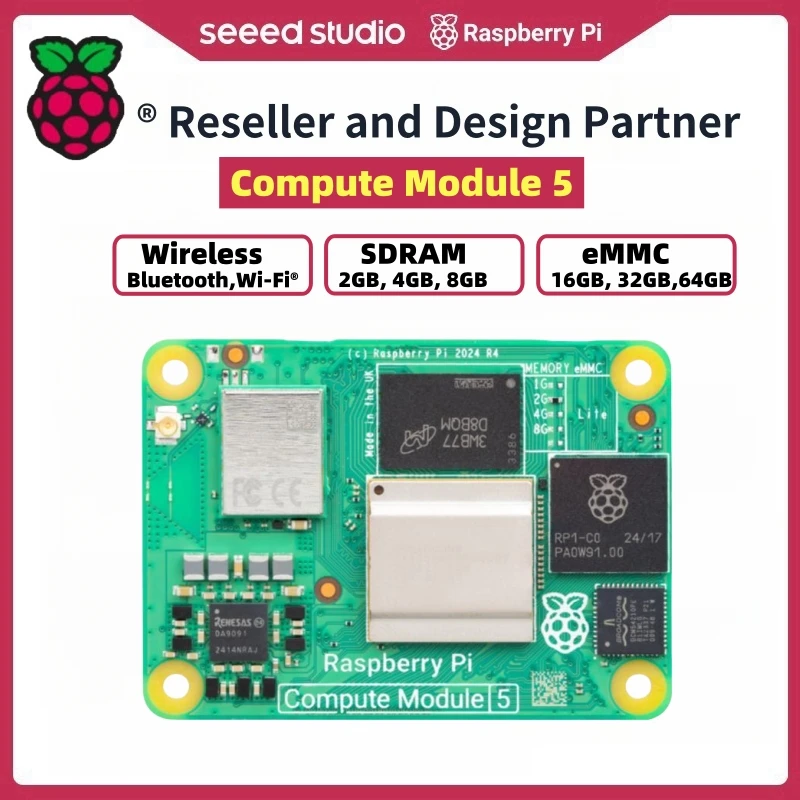 Official Raspberry Pi Compute Module 5 - 4GB RAM,32GB eMMC,2.4/5.0GHz Wi-Fi & Bluetooth 5.0, CM5102016, CM5104032