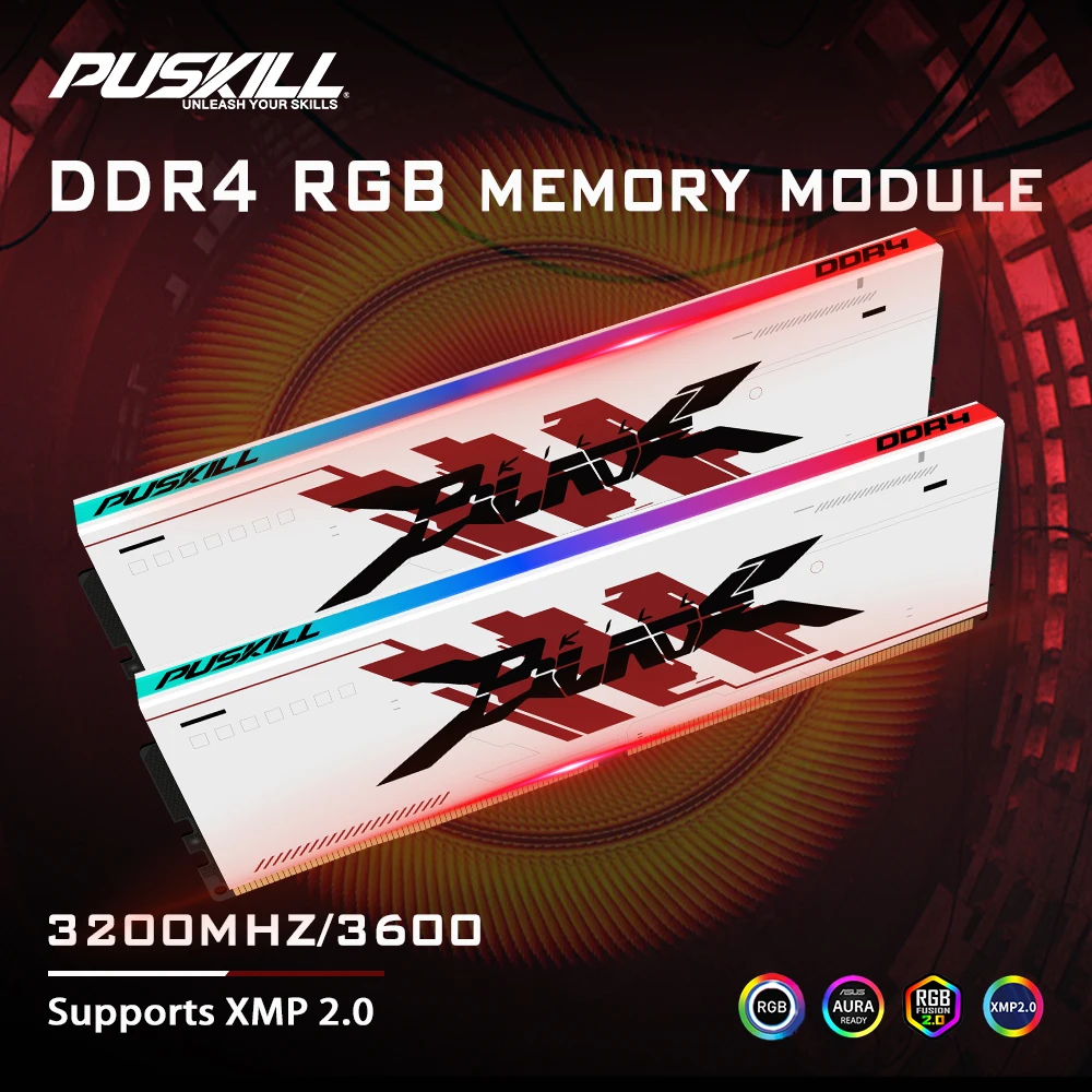 Puskill RGB DDR4 Memoria RAM 8GB 16GB 3600MHz 3200MHz Dimm Desktop Gaming Memory Ram