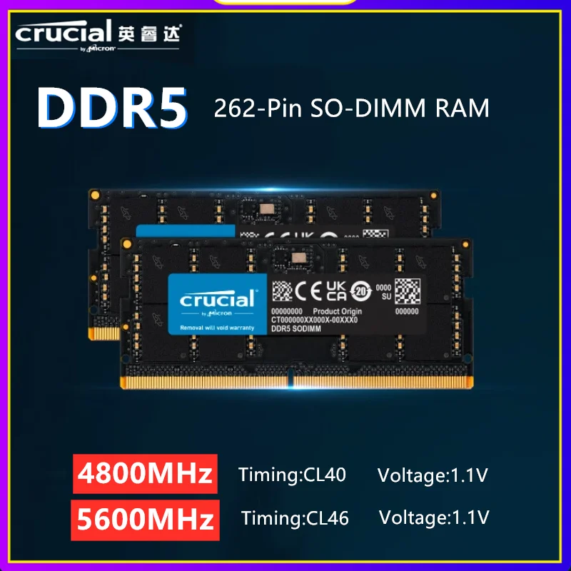Crucial DDR5 Sodimm RAM 16GB 32GB 24GB 48GB Notebook 4800MHz 5600MHz 1.1V for Laptop Memory