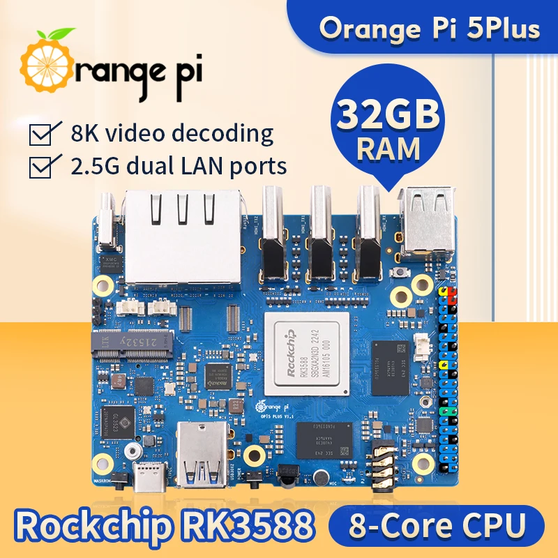 Orange Pi 5 Plus 32gb Ram Single Board Computer Rk3588 Pcie Module External Wifi-bt Ssd M2.0 Orange Pi5 Plus Development Board