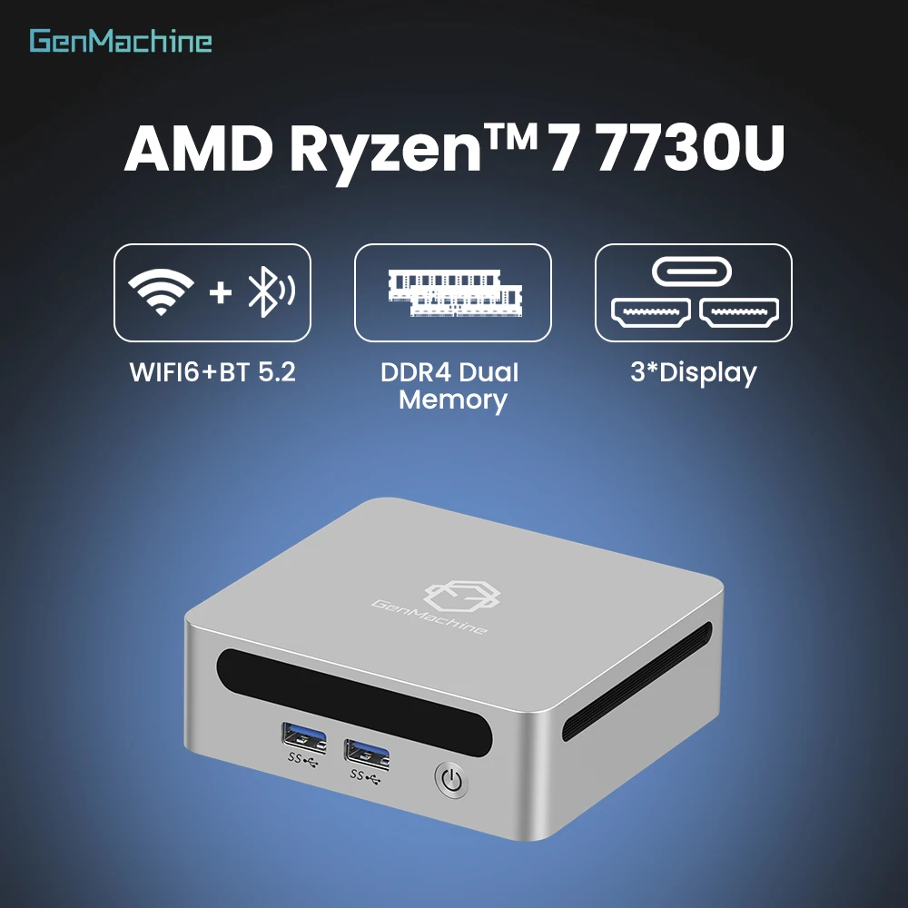 GenMachine AMD Ryzen 3 7330U 7530U 7730U DDR4 3200Mhz RAM Win 11 Mini PC 4 Core 8 Thread 3.6GHz TDP 15W WIFI6 diy gaming