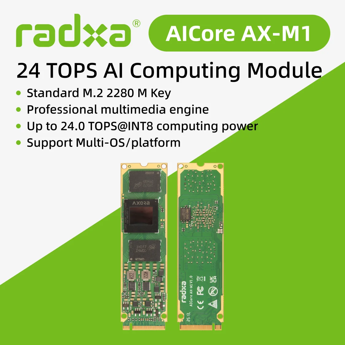 Radxa AICore AX-M1, AI Acceleration Module, Axera AX8850, 24 TOPS@INT8, 8GB RAM