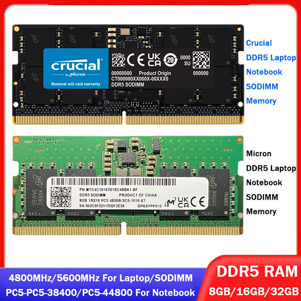 Crucial Micron Memoria DDR5 Sodimm RAM 16GB 32GB 8GB 4800MHz 5600MHz Laptop Memory 262Pin PC5-38400 44800 Notebook For Intel&AMD