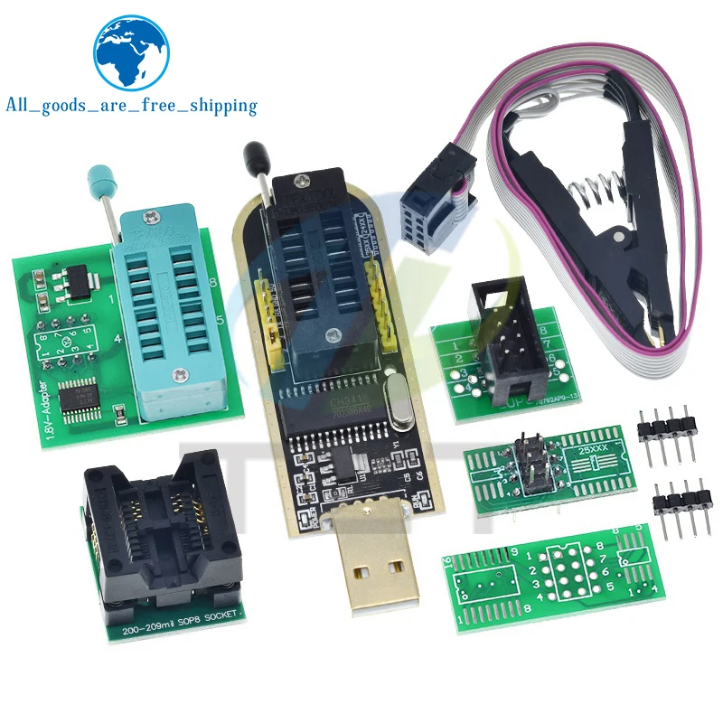 TZT CH341A CH341B 24 25 Series Eeprom Flash Bios USB Programmer Module SOIC8 SOP8 Test Clip For Eeprom 93CXX / 25CXX / 24CXX