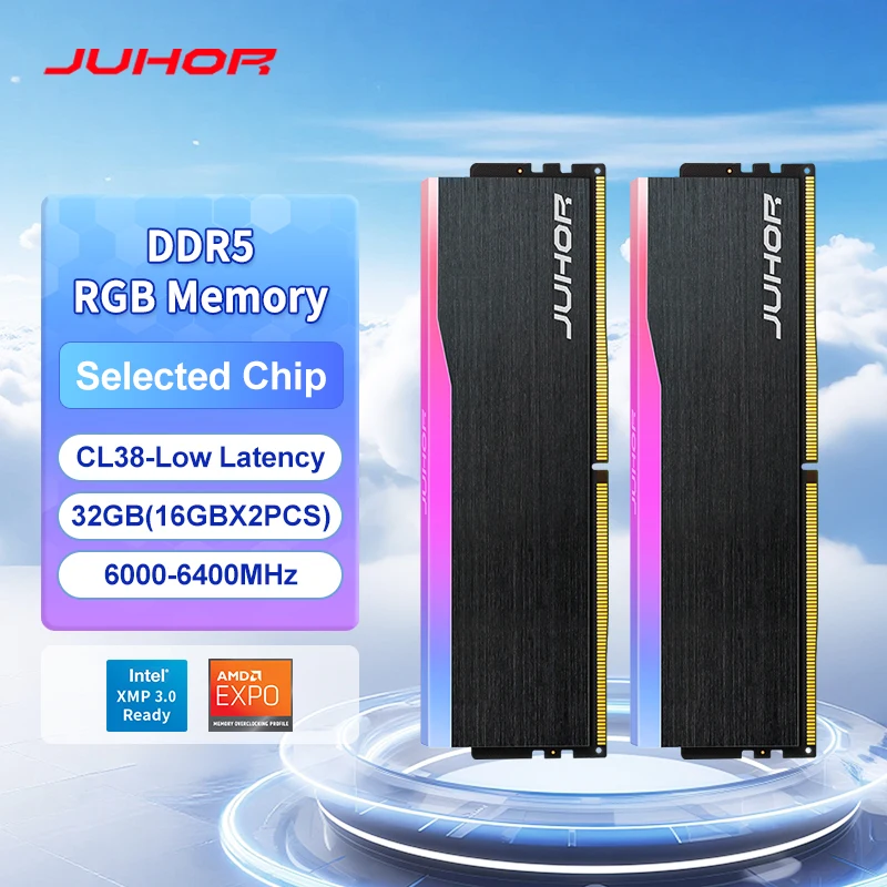 Juhor Memoria Ram DDR5 RGB 16GB 6000MHz 6400MHz Desktop PC5 Computer High Performance Dimm Memory