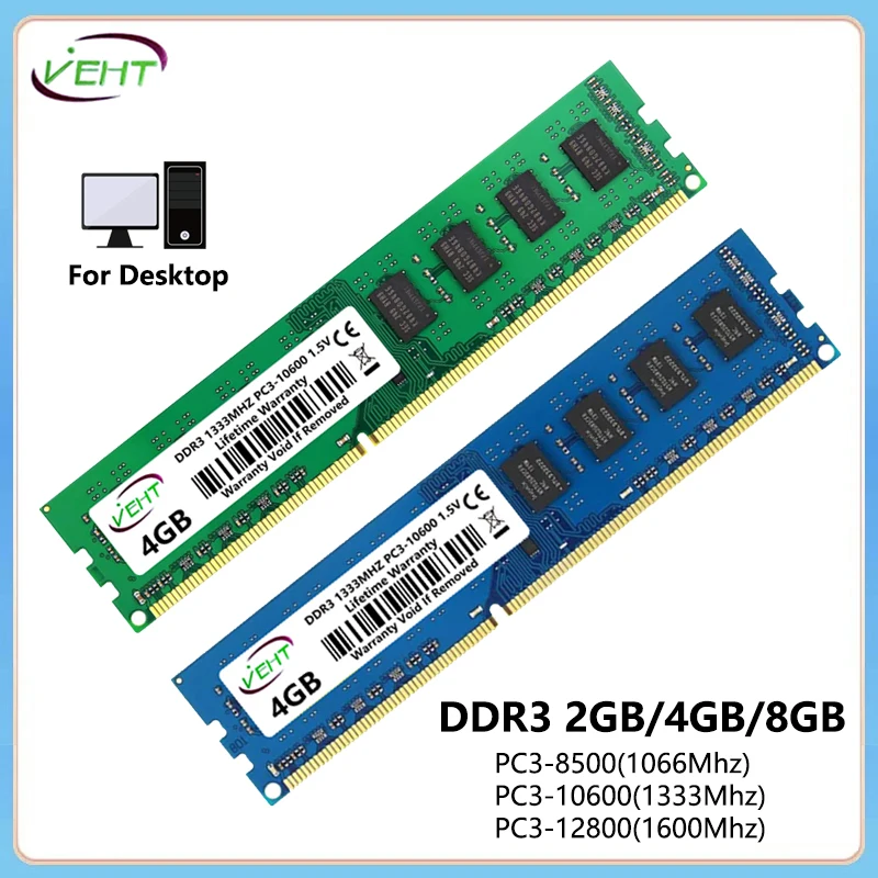 DDR3 2GB 4GB 8GB Desktop Memories Ram PC3 1066 1333 1600Mhz 1.5V 240Pin DDR3 8500 10600 12800 Dimm Non-ECC Computer Memory Ram