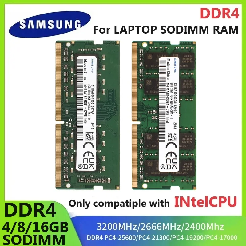 Samsung Memory DDR4 Sodimm RAM 4GB 8GB 3200MHz 16GB 2666Mhz 2400MHz Ram Laptop Memoria For Intel CPU PC4 2400T 2666V 3200 Laptop