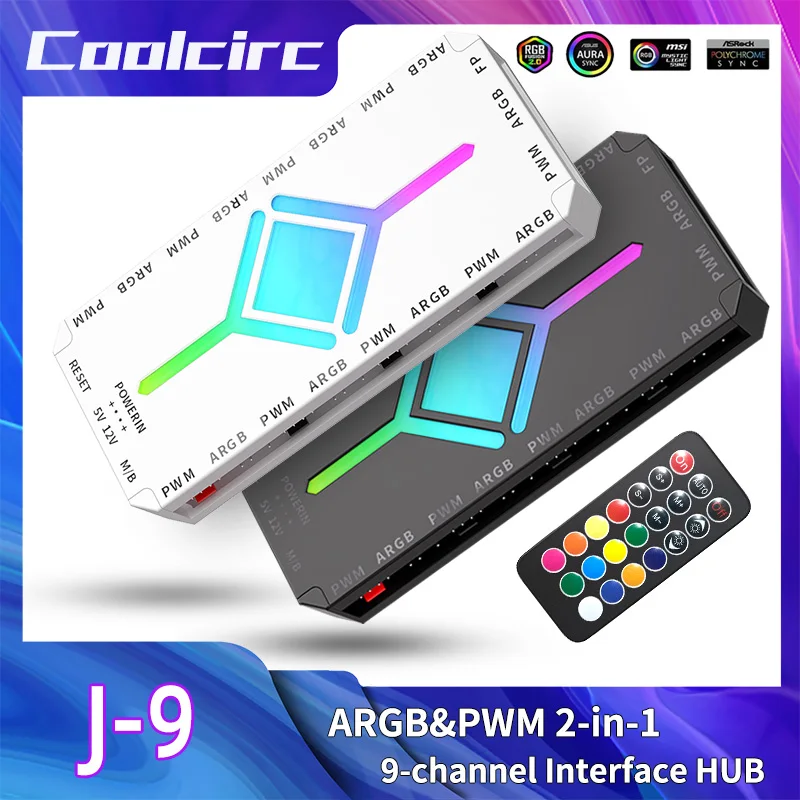 Teucer 5V 3pin Fan Hub Argb PWM 4pin 1 To 9 Ports Splitter Sata Power Magnetic Suction Argb Fan Controller for PC Case Fan