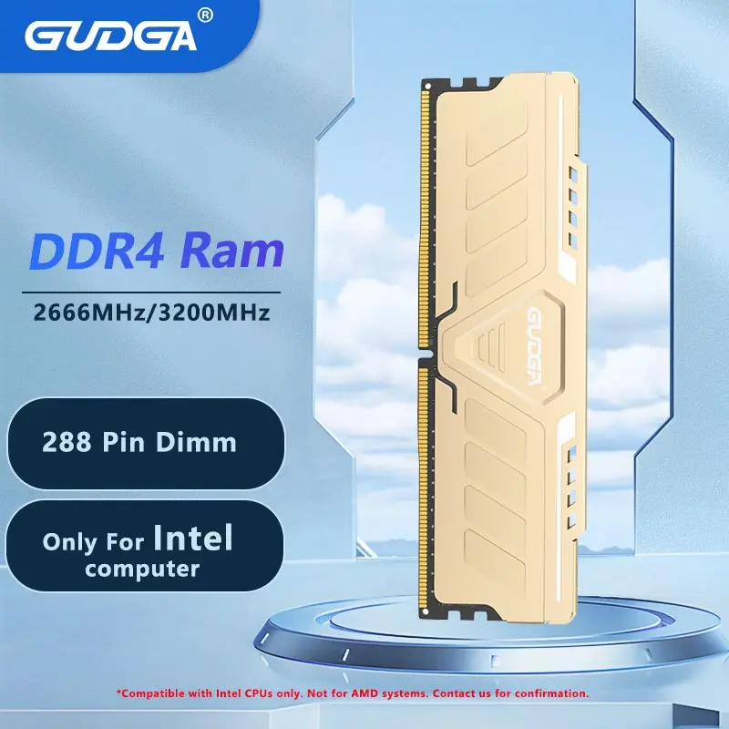 Gudga Memory Ram DDR4 8GB/16GB/32GB 2666 3200 3600 4000mhz 1.2V/1.35V 288Pin Dimm For Intel Desktop Compute