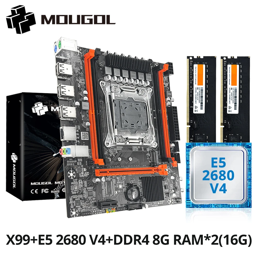 Mougol X99 Gaming Motherboard Kit with Intel Xeon E5 2680 V4 & DDR4 8Gx2 2133MHz Dual Channel ECC RAM M.2 Nvme for Desktop PC