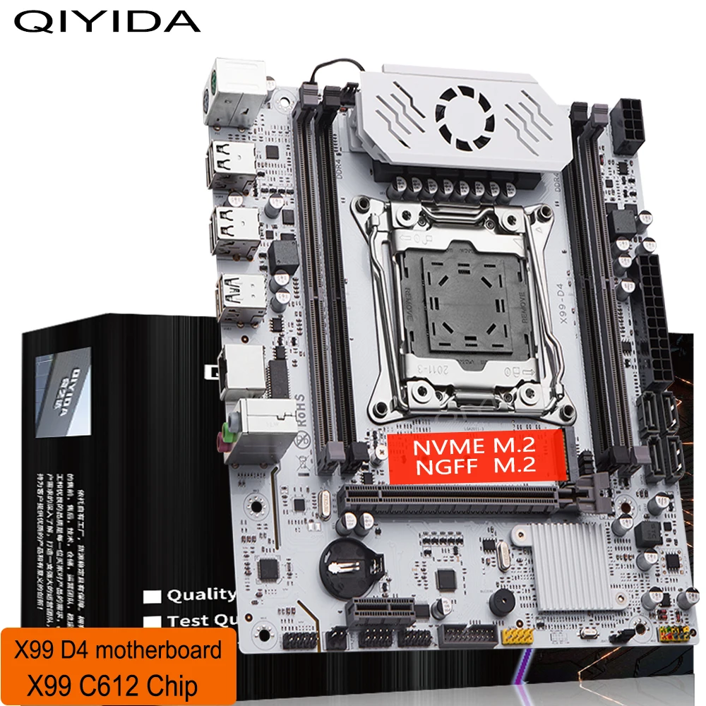 Qiyida X99 motherboard D4 TPM2.0 LGA 2011 3 with M.2 slot Support X99 C612chip DDR4 Memory SATA3.0 USB3.0 PCI16X