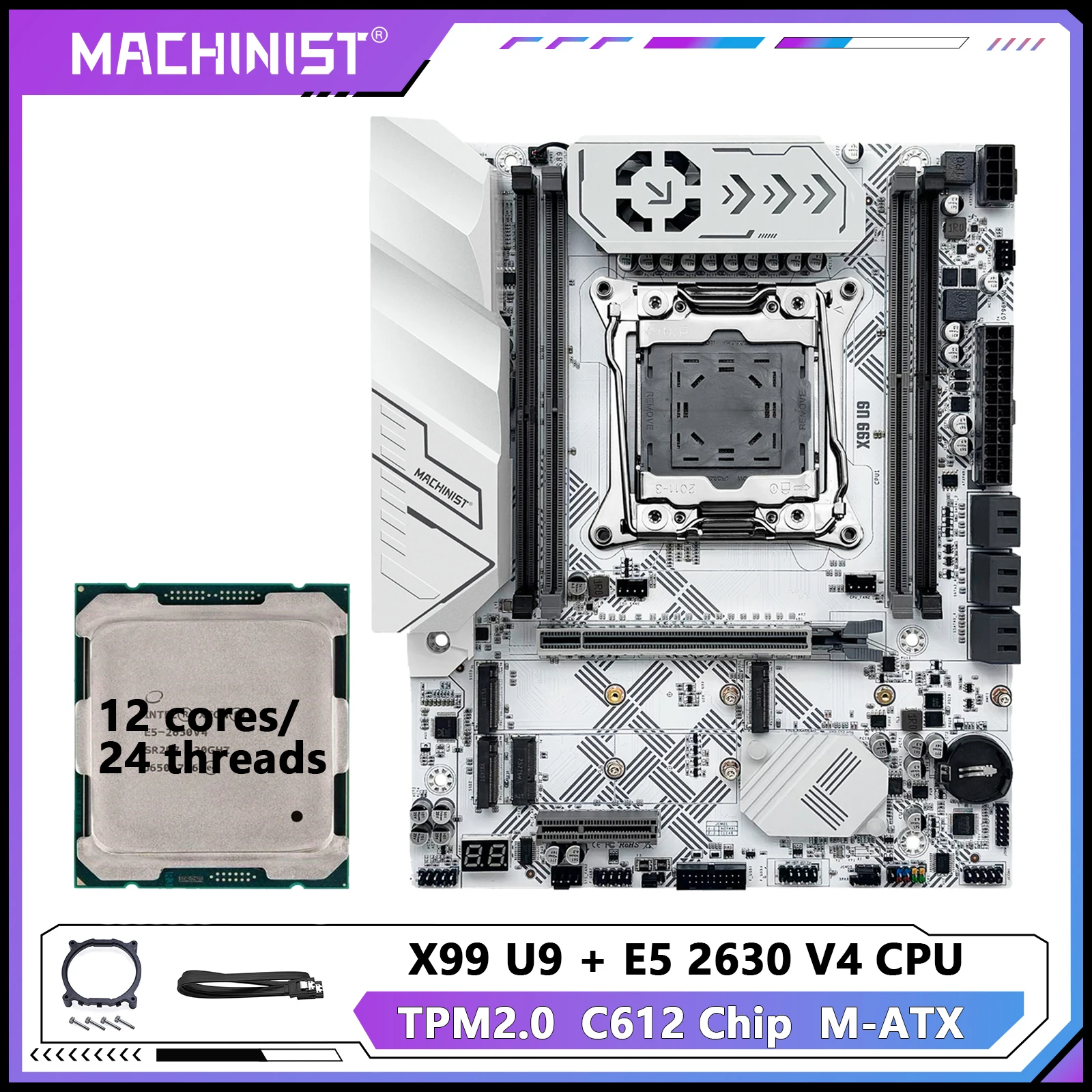 New X99 U9 Machinist X99 Motherboard Set Kit Optional LGA2011-3 Xeon E5 2630 V4 CPU Support TPM2.0 DDR4 Memory Nvme M.2 usb3.0