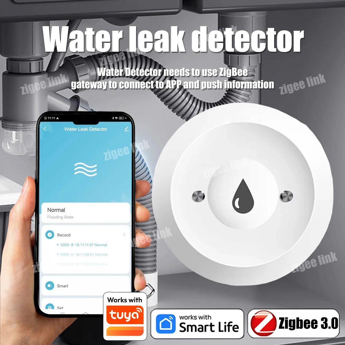 Zigbee 3.0 Water Sensor Flood Leak Detector Alarm Water Leakage Monitoring Smart Life Control Work With Tuya Alexa