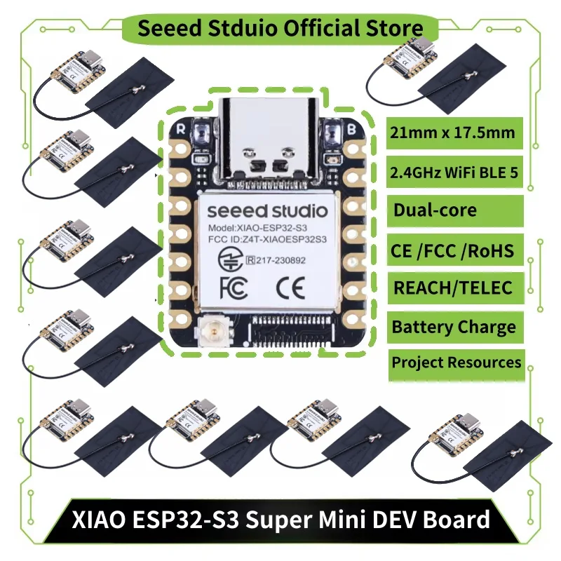 1pc/10pcs ESP32S3 mini development boards Seeed Studio Xiao esp32 s3 Arduino MicroPython Dev Board 240MHz 2.4GHz WiFi Bluetooth