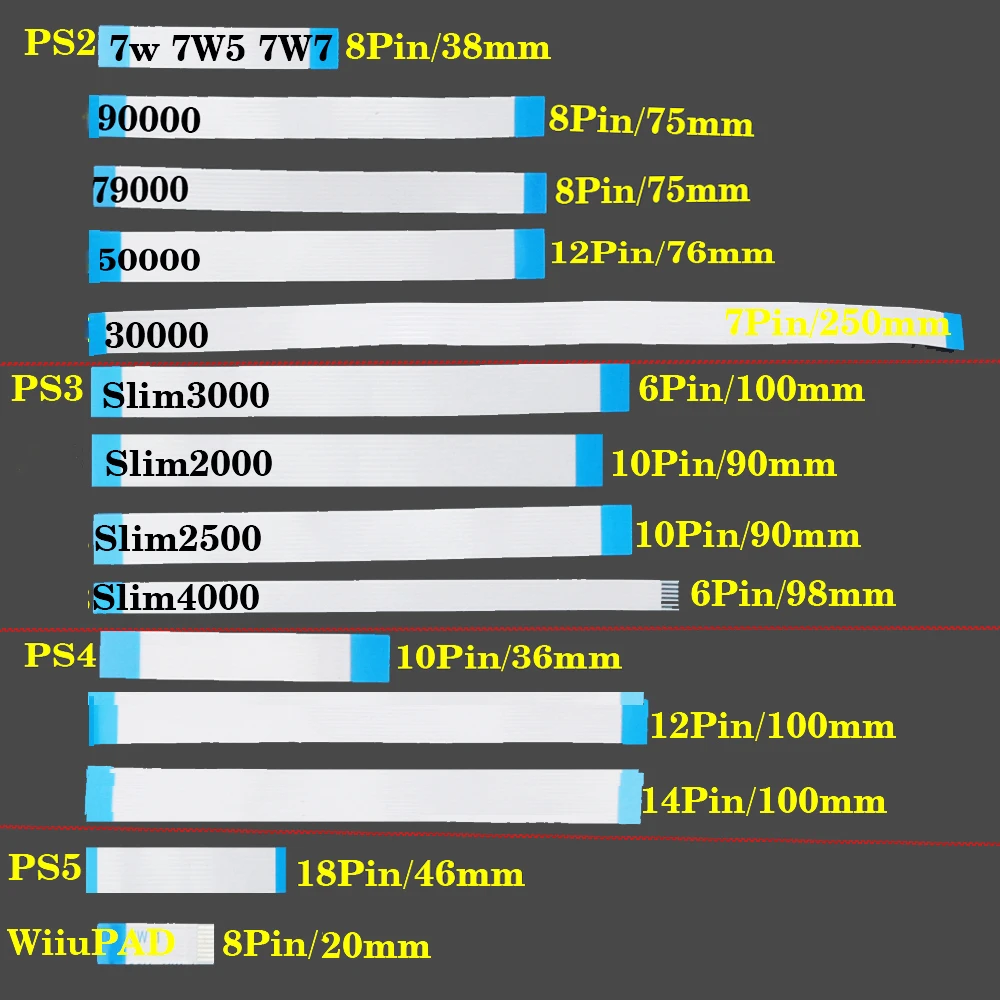 For PS5 PS4 PS3 PS2 WiiuPAD Controller Flexible Cable 6 7 8 10 12 14 18Pin Power Switch Ribbon Flex Cable FPC Connector Cable