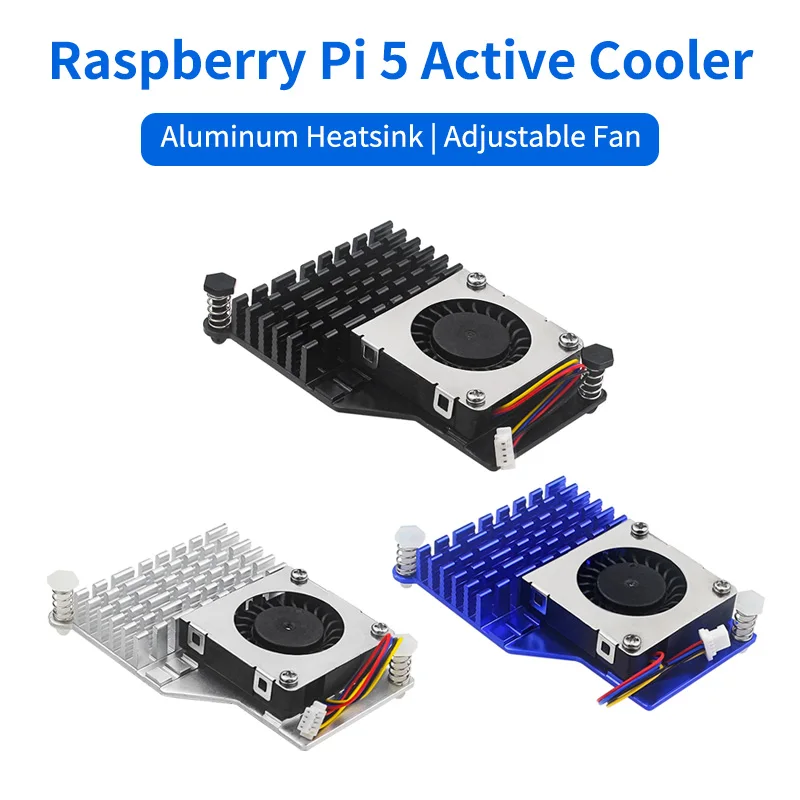 Raspberry Pi 5 Active Cooler Aluminum Heatsink PWM Cooling Fan Speed Adjustable Black Silver Blue Radiator for Raspberry Pi 5