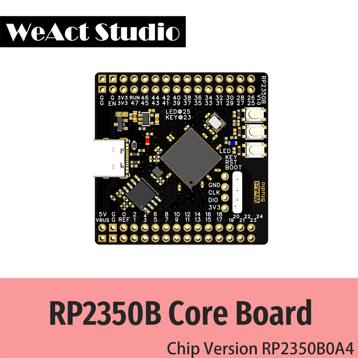 WeAct RP2350B Raspberry Pi RP2350B RISC-V Hazard3 520KByte Sram 16MByte Qspi Flash 48GPIO All out New version chip RP2350B0A4